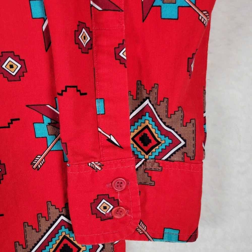 Vintage Wrangler Brushpopper Western Shirt Mens 16-34 Red Aztec Print Longsleeve - Picture 3 of 13